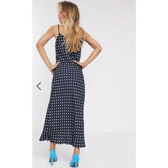 Essentiel Antwerp Veva Navy Polka Dot Slip Maxi Dress EU 38 US 6 Old Money Chic - Picture 5 of 15